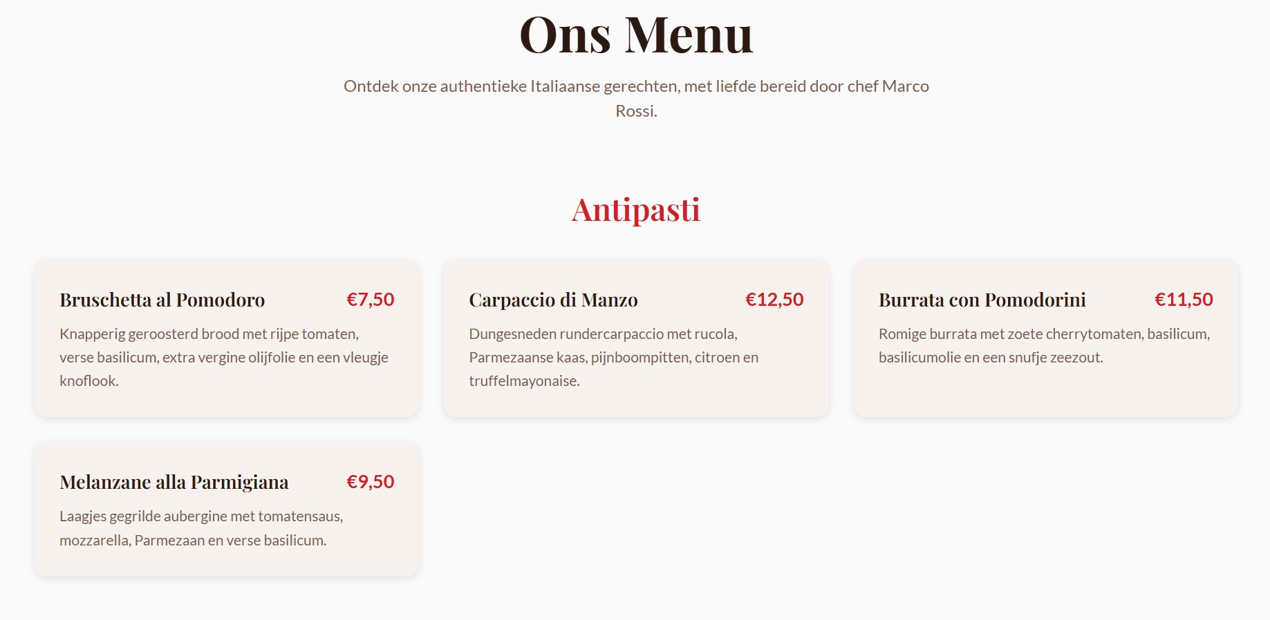 Menukaart — Antipasti