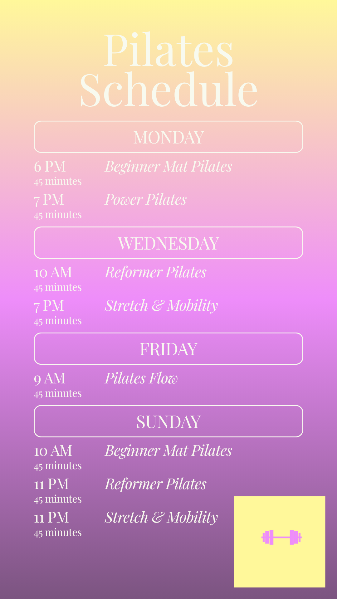 Pilates Schedule